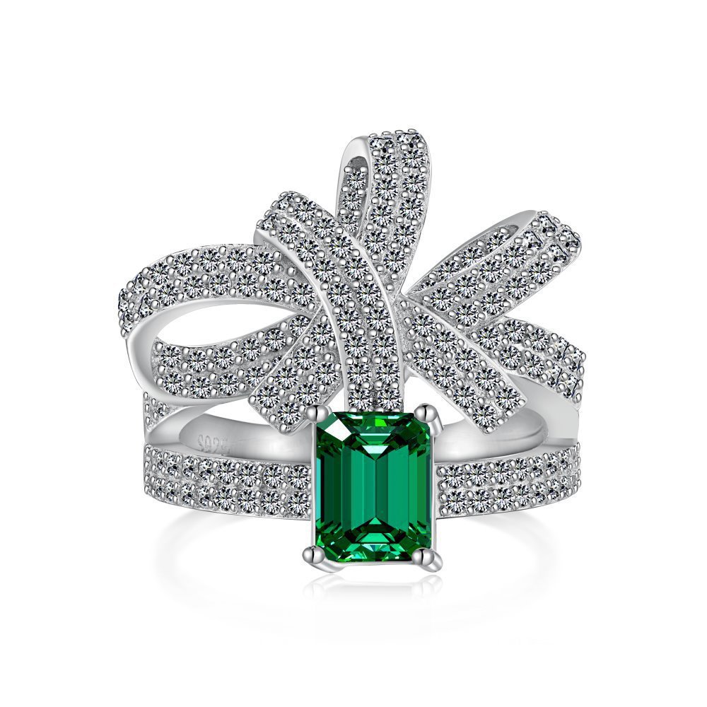 Sterling Silver Necklace Ring Earrings For Women Emerald Emerald Jewelry