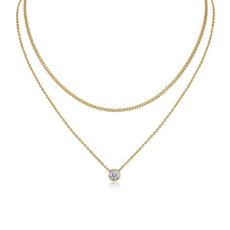 1-carat Luxury Fashion Minimalist Trend Jewelry Silver Pendant Necklace With Top-quality Moissanite, S925 Silver Electroplated With Gold