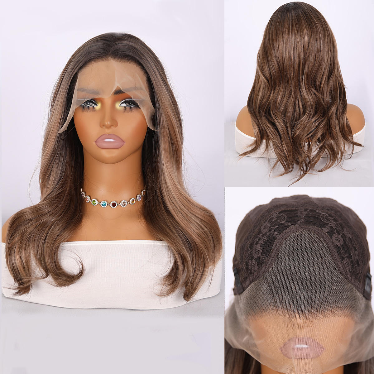 Best-selling Fashion Fake Synthetic Lace Front Brown Gradient Curly Wig Long Braided Wig