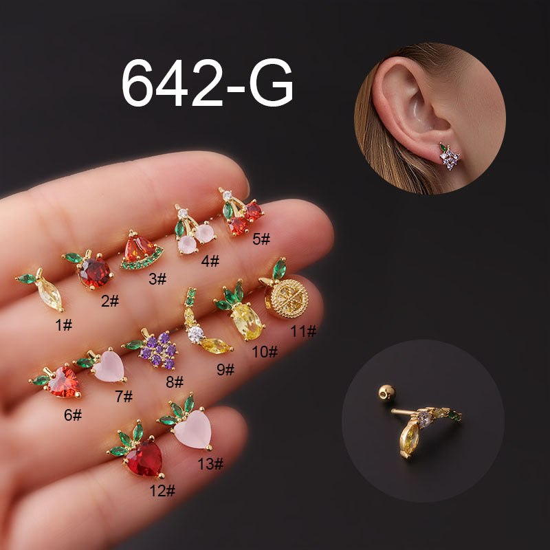 New Style Colorful Zircon Fruit Stud Earrings Fashionable
