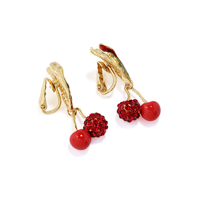 Cherry Earrings Women Fashion Jewelry Accessories Girl Gift Fruit Rhinestone Earrings