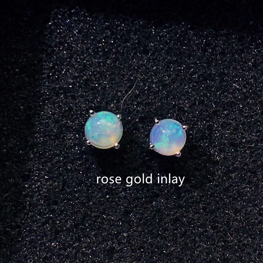 Natural Colorful Opal Stud Earrings Women S925 Sterling Silver