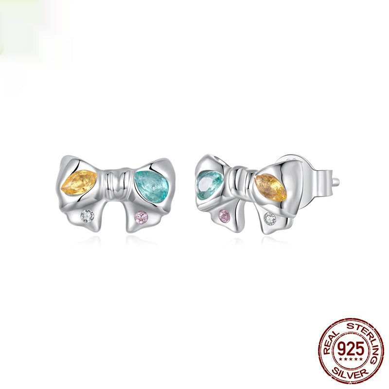 Colorful Zircon Bow Earrings For Women
