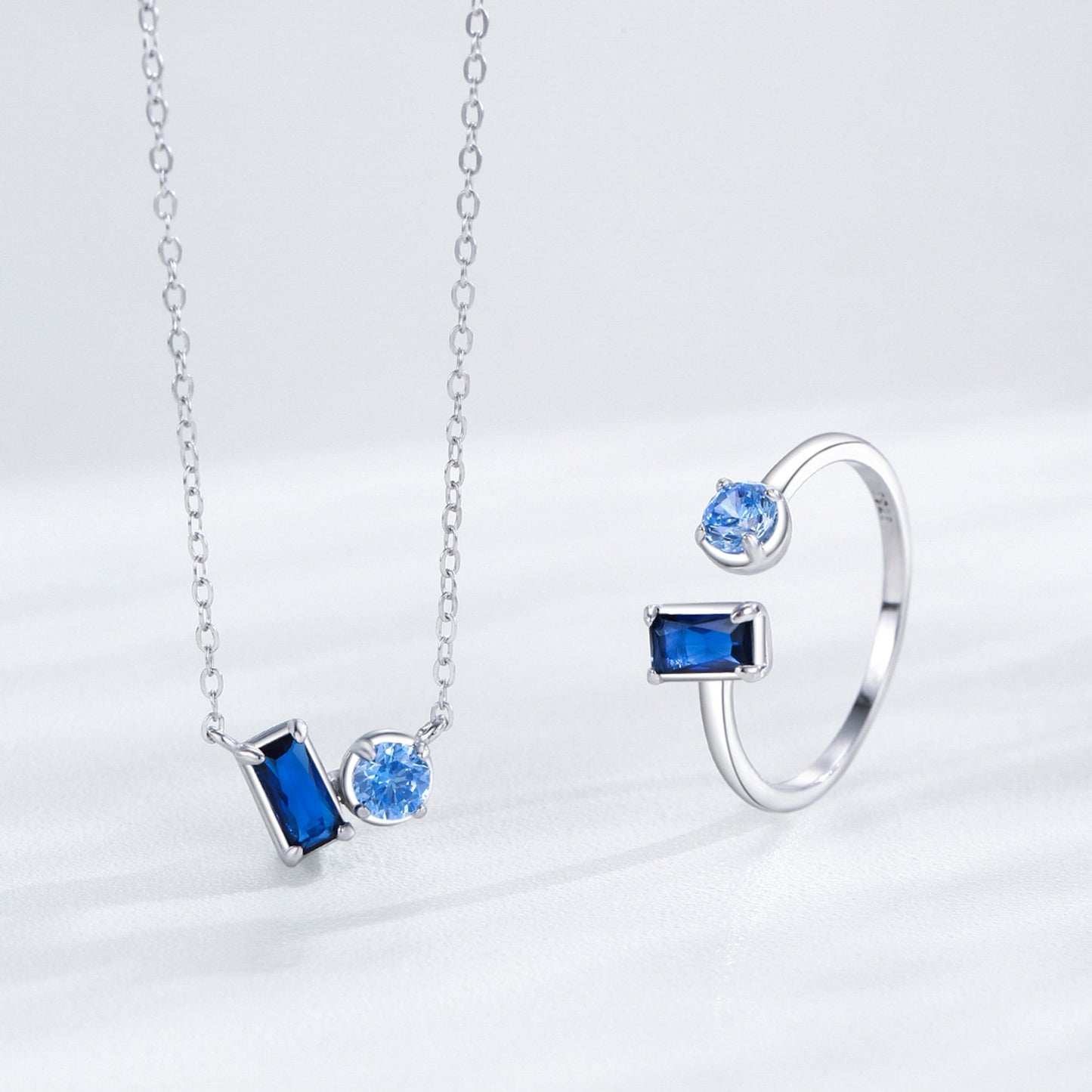 S925 Sterling Silver Earrings Necklace Ring Three Pieces Elegant Graceful Fashion Sapphire Jewelry Suit