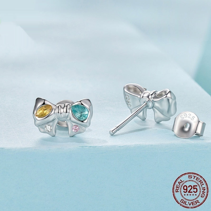 Colorful Zircon Bow Earrings For Women