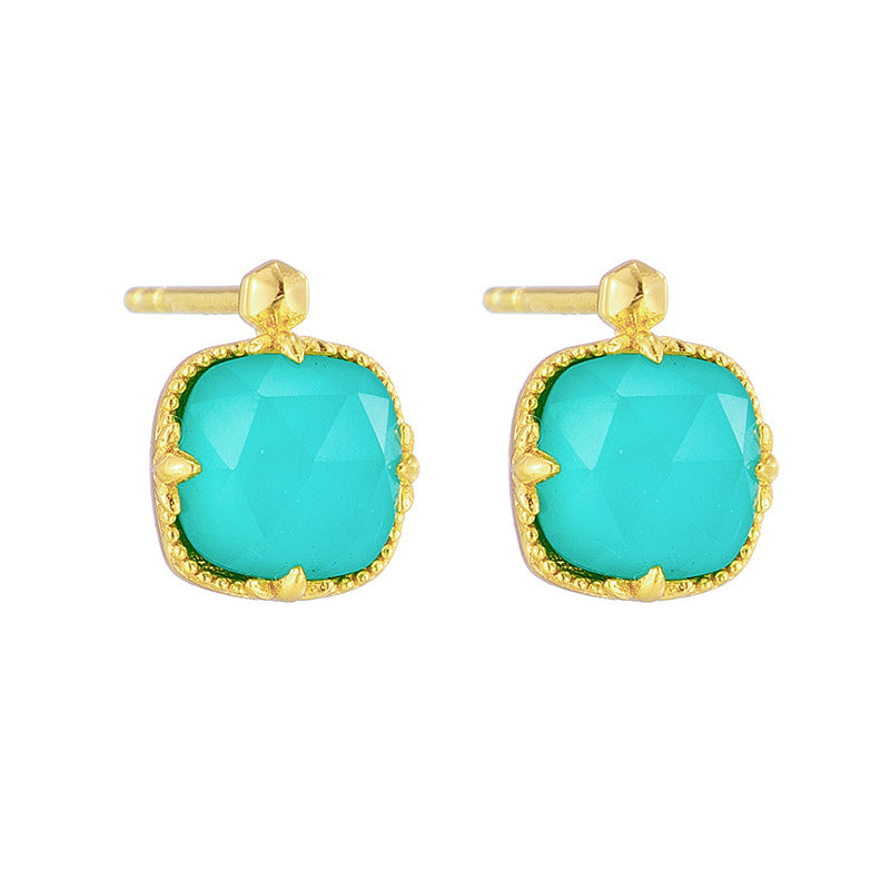 Square Turquoise White Crystal Earrings For Women