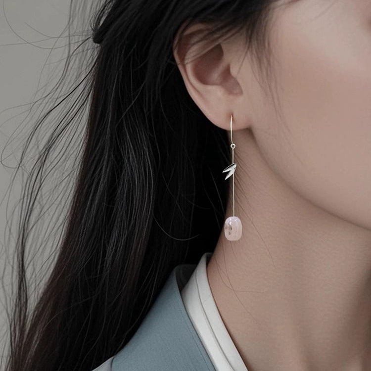 New Chinese-style Bamboo Leaf Agate Long Earrings