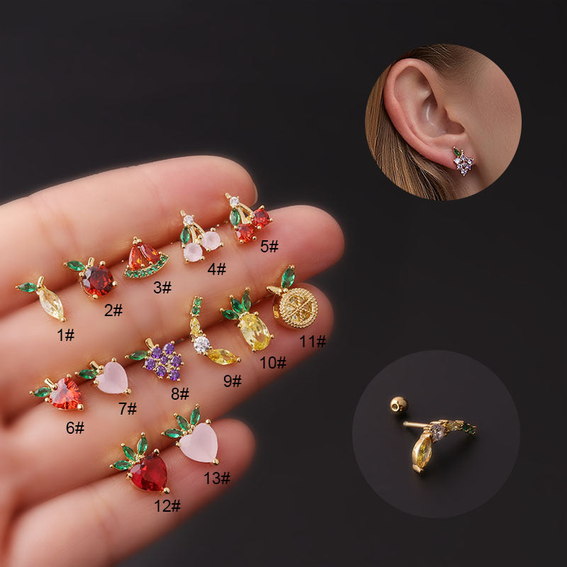 New Style Colorful Zircon Fruit Stud Earrings Fashionable