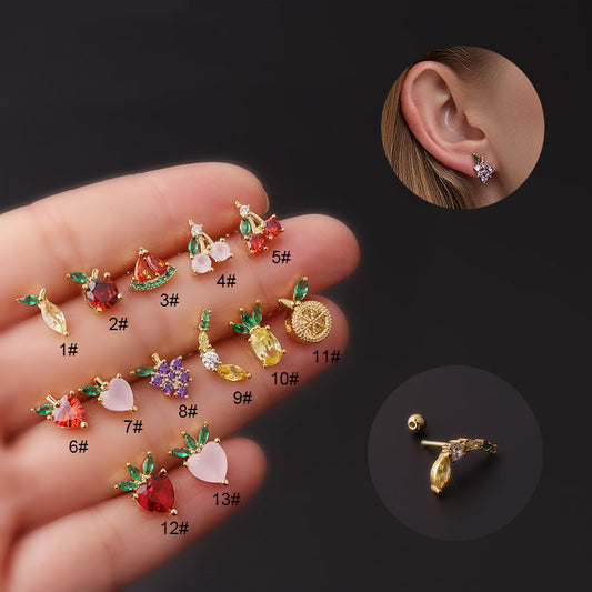 New Style Colorful Zircon Fruit Stud Earrings Fashionable