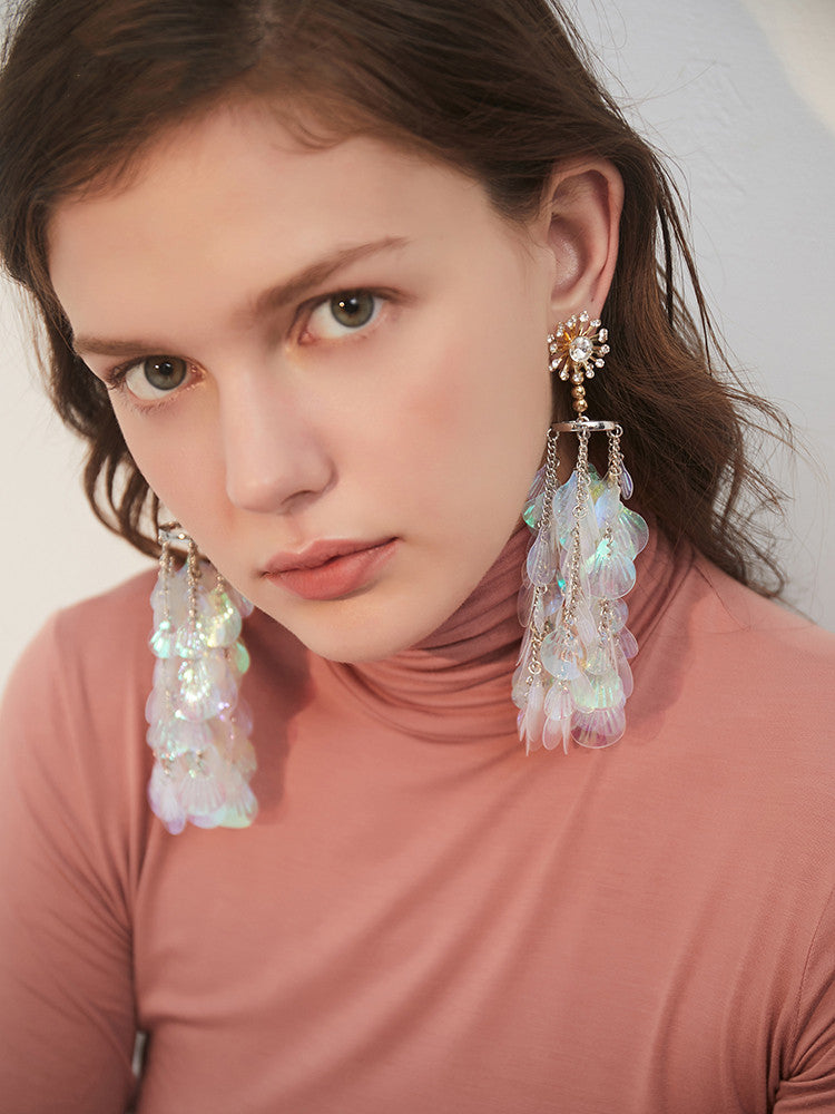 Imitation shell tassel earrings women
