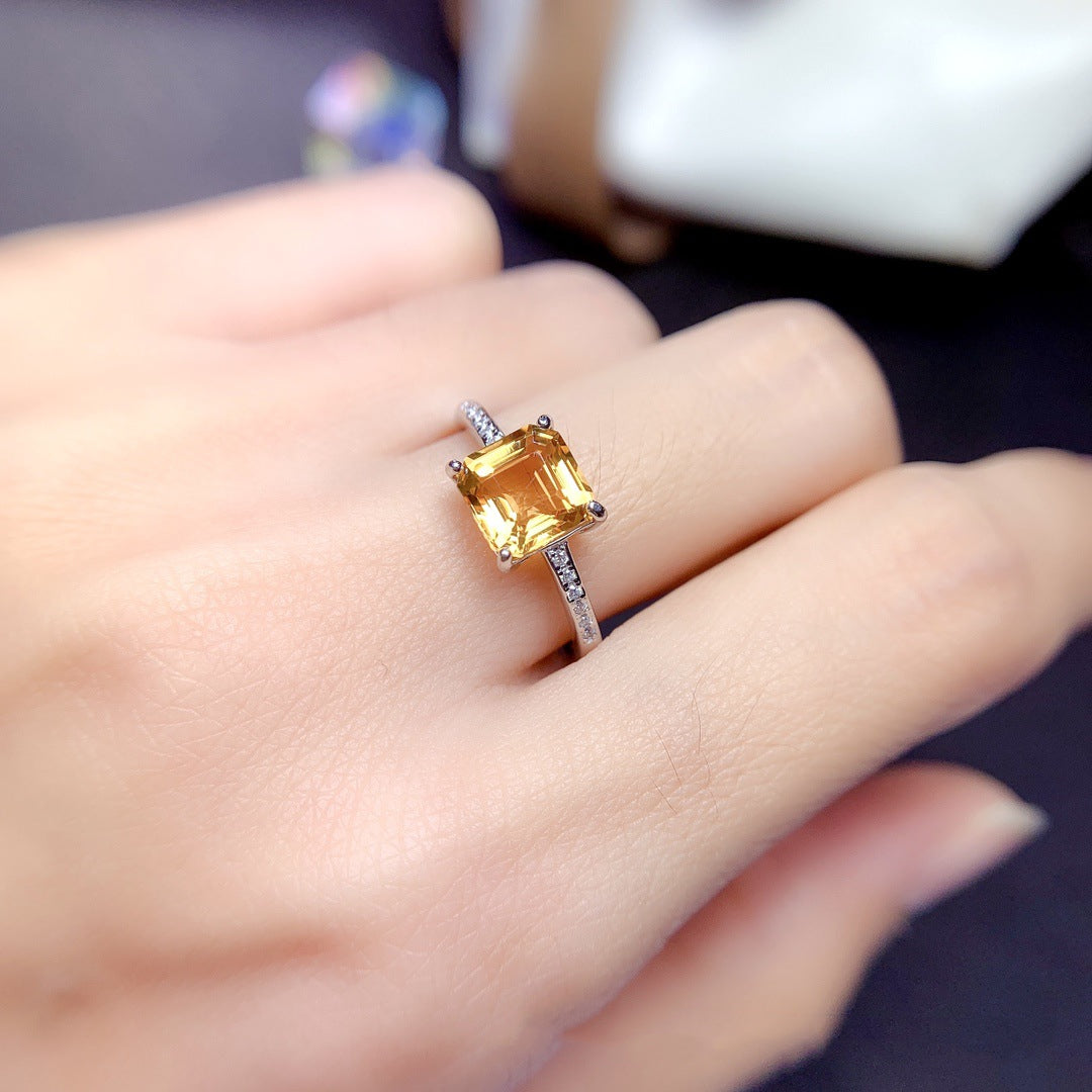 Natural Citrine Ring Silver Jewelry Trendy Exquisite