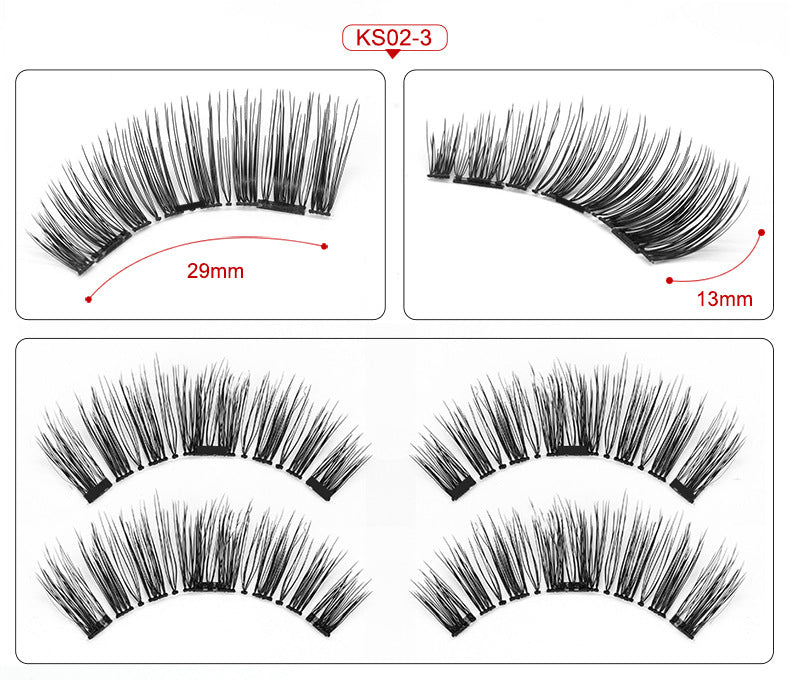Three Magnetic Glue-Free Magnetic Eyelashes Small Round Box Magnet False Eyelashes