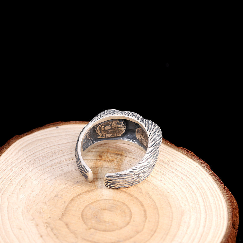 Character Silver S925 Silver Jewelry Thai Silver Antique Jewelry Personality Opening Men's Owl Ring Eye Ring