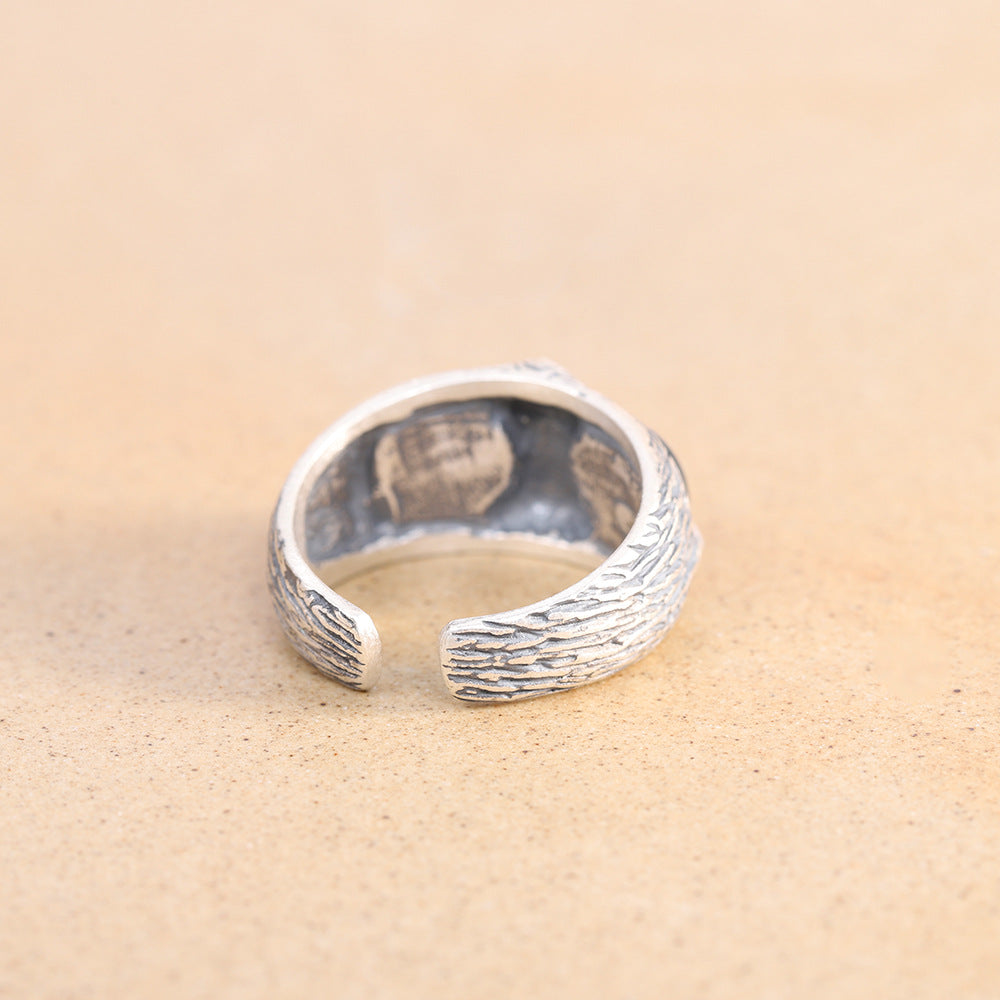 Character Silver S925 Silver Jewelry Thai Silver Antique Jewelry Personality Opening Men's Owl Ring Eye Ring