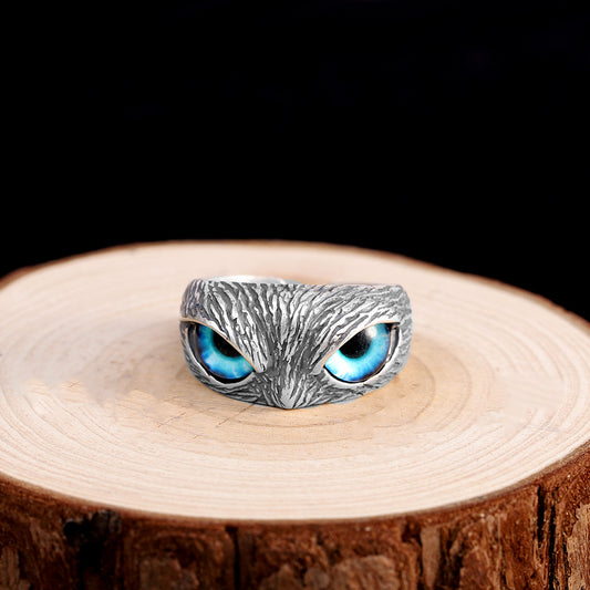 Character Silver S925 Silver Jewelry Thai Silver Antique Jewelry Personality Opening Men's Owl Ring Eye Ring