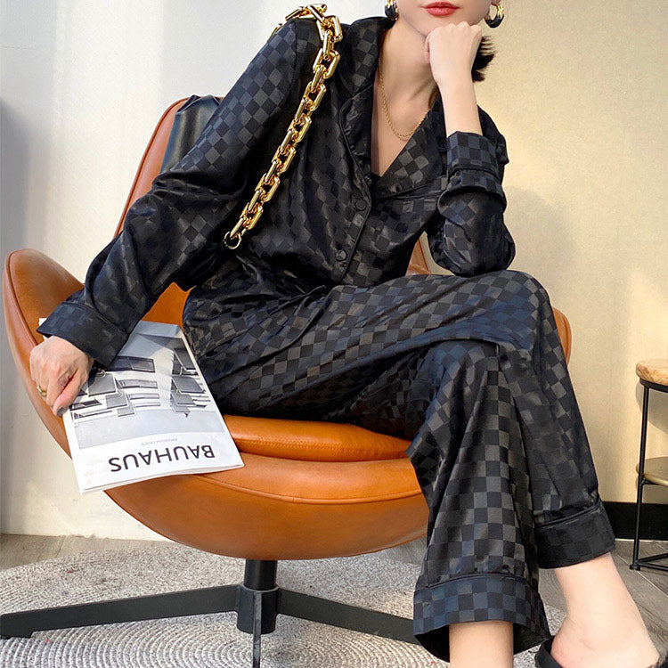 Plaid Silk Ice Silk Season Can Be Worn Outside Home Service Suits