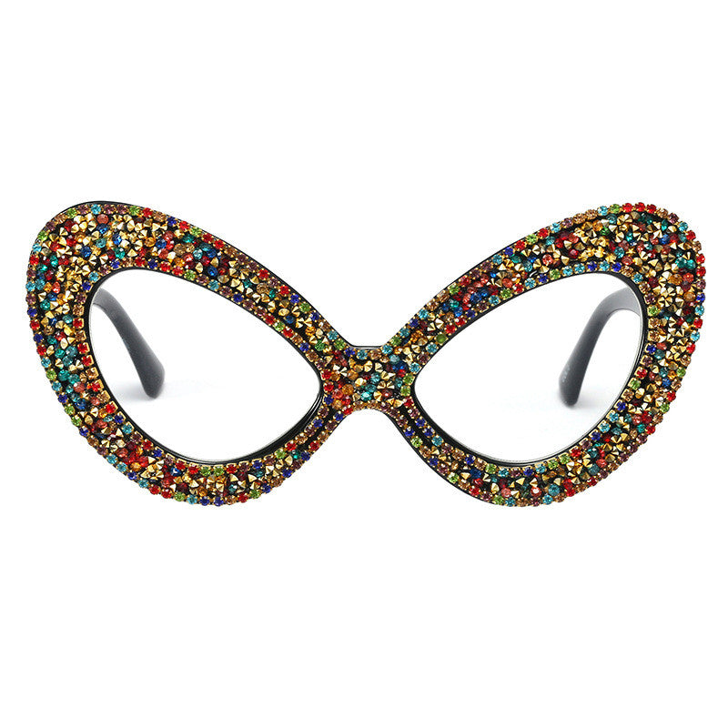 Pearl Rhinestone Flat Mirror Women Butterfly Frame Glasses Frame