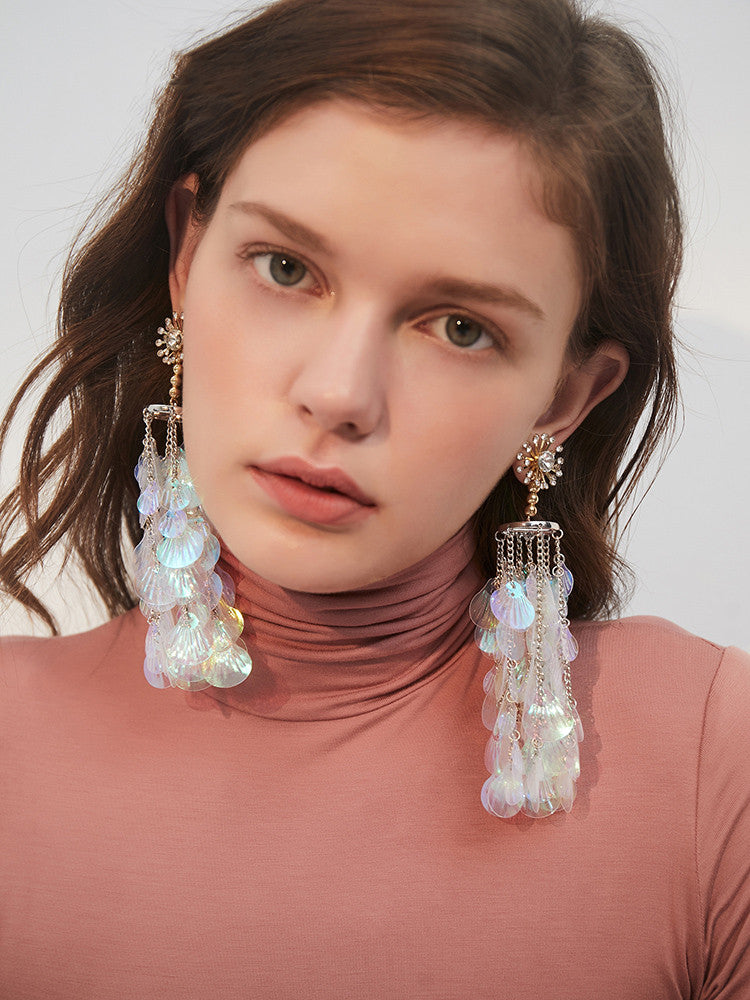 Imitation shell tassel earrings women