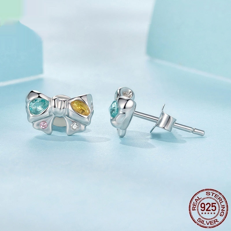 Colorful Zircon Bow Earrings For Women