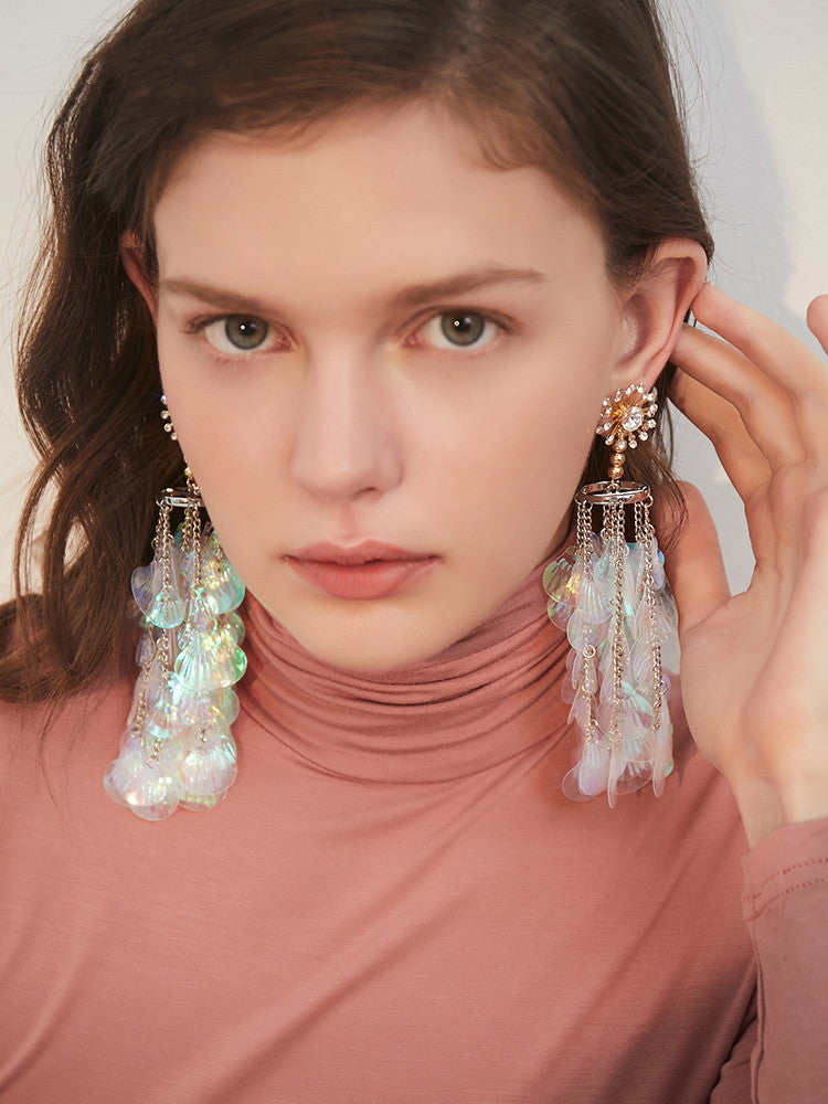 Imitation shell tassel earrings women