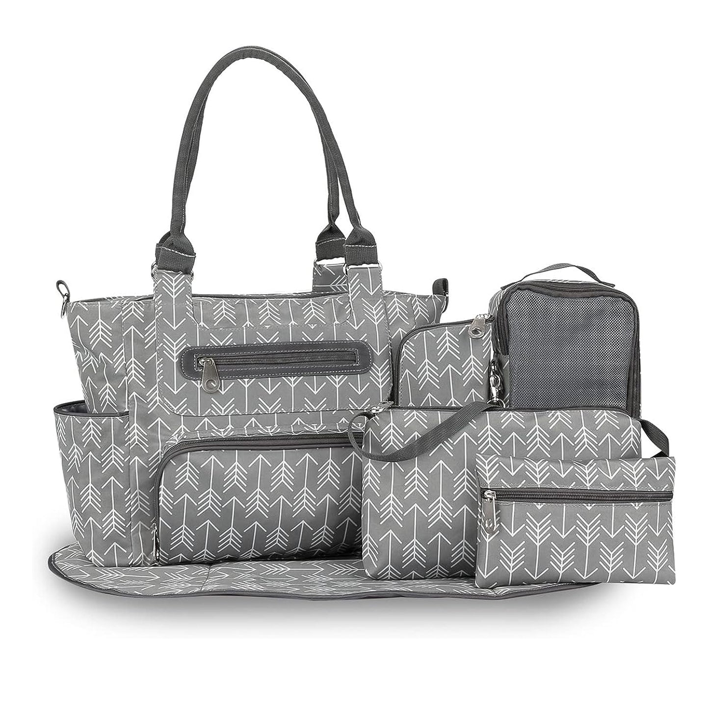8Pcs Baby Nappy Diaper Bags Set For Mom Dad Mummy Handbags Multifunctional Diaper Changing Bags With Bottle Bag Mesh Bag Purse Diaper Pad 2 Burp Cloths 2 Hook Straps