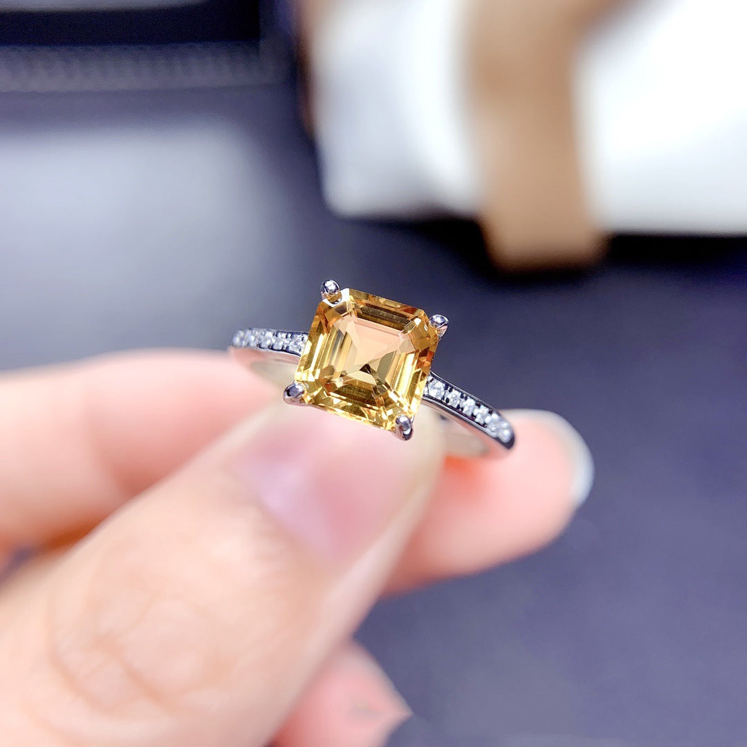 Natural Citrine Ring Silver Jewelry Trendy Exquisite