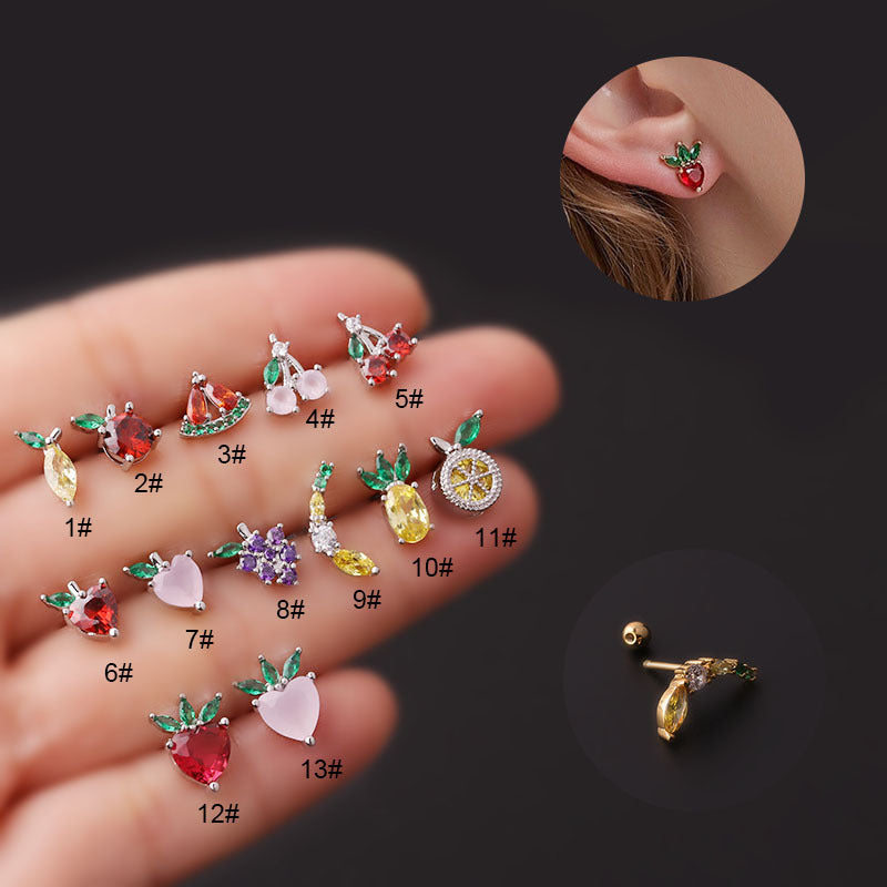 New Style Colorful Zircon Fruit Stud Earrings Fashionable