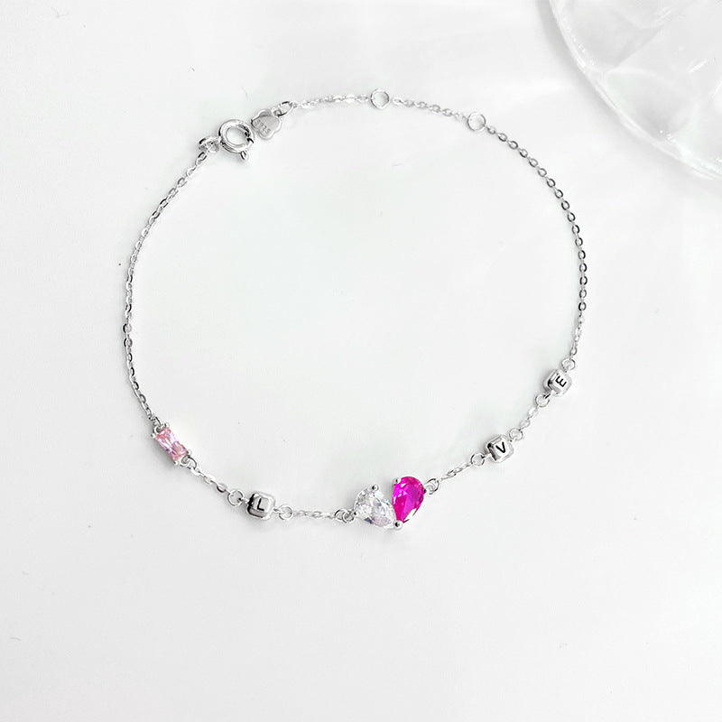 LOVE Letter Bracelet Women S925 Sterling Silver High-end Heart Jewelry