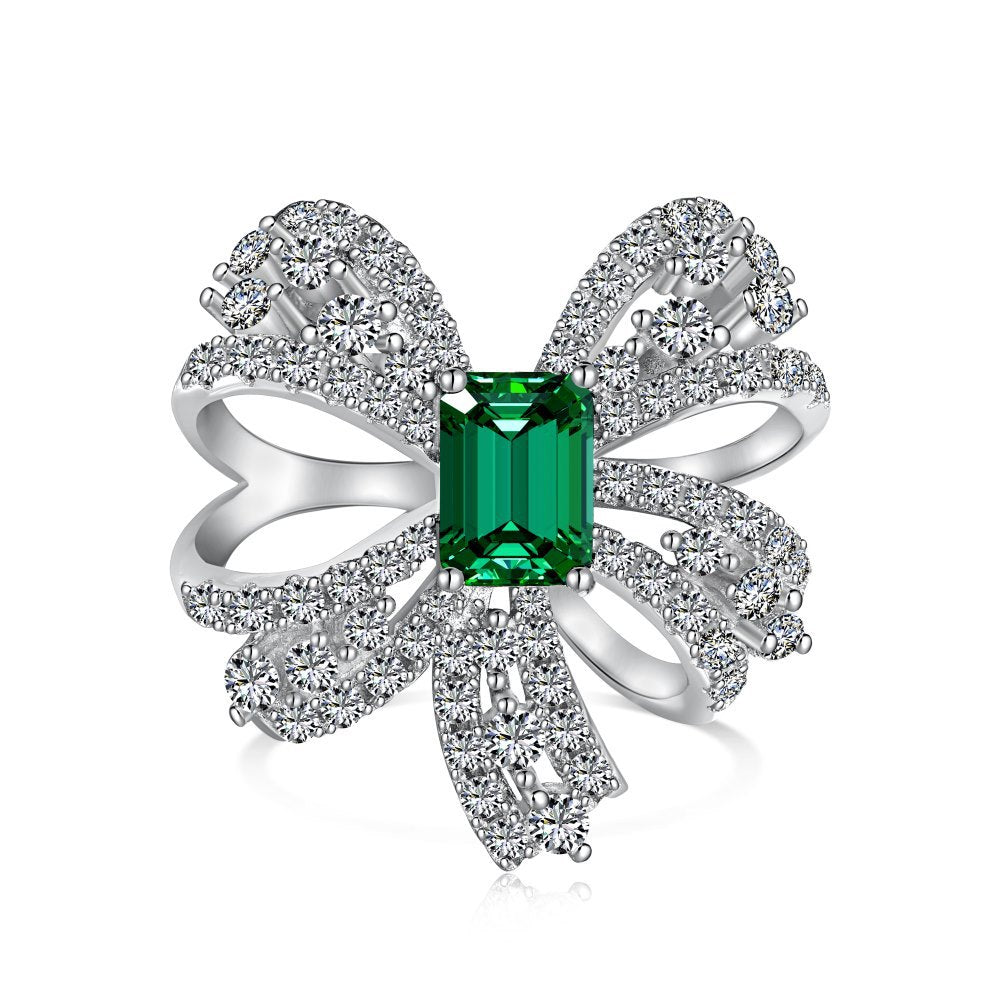 Sterling Silver High-grade Emerald Bow Stud Earrings Women