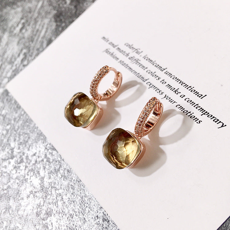 Classic Candy Color Earrings Inlay Transparent Zircon Crystal Earrings Platinum Plated Fashion Jewelry For Women Jewelry