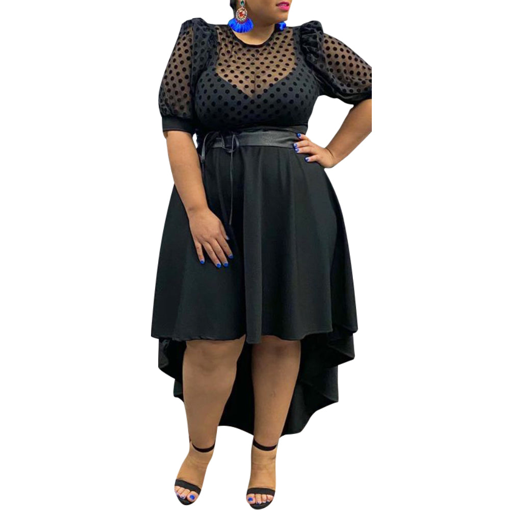 Polka Dot Printed Dress Women Solid Black Elegant