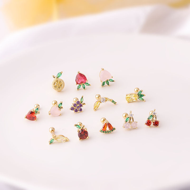 New Style Colorful Zircon Fruit Stud Earrings Fashionable