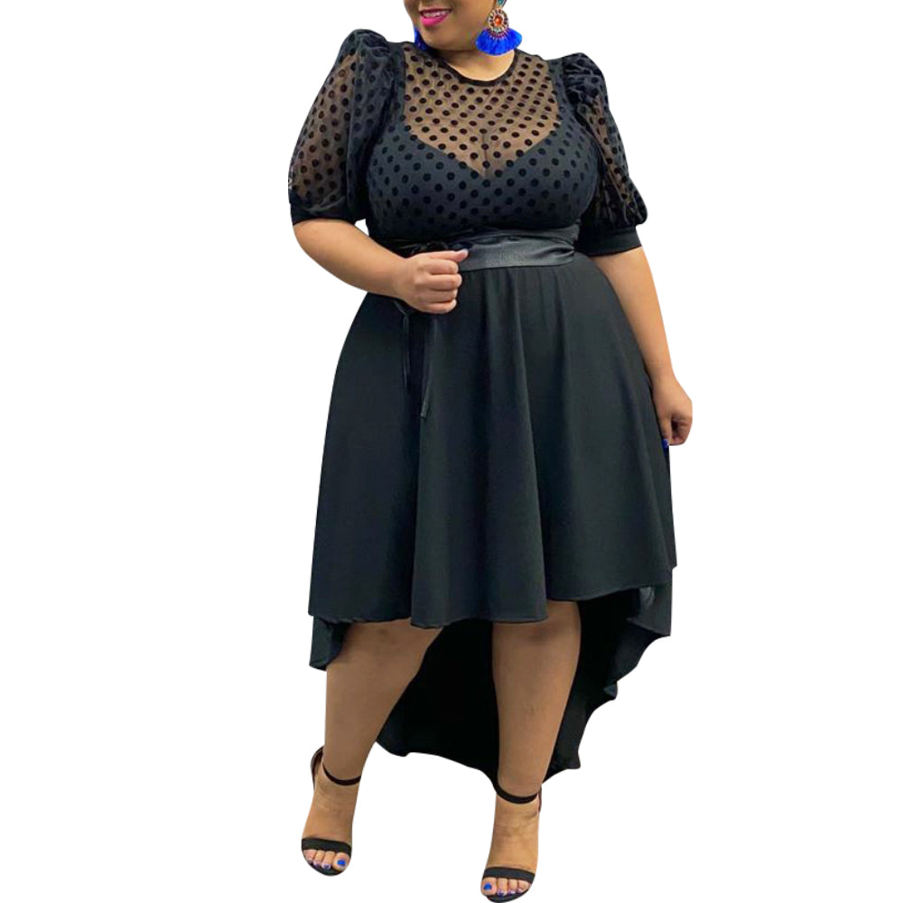 Polka Dot Printed Dress Women Solid Black Elegant