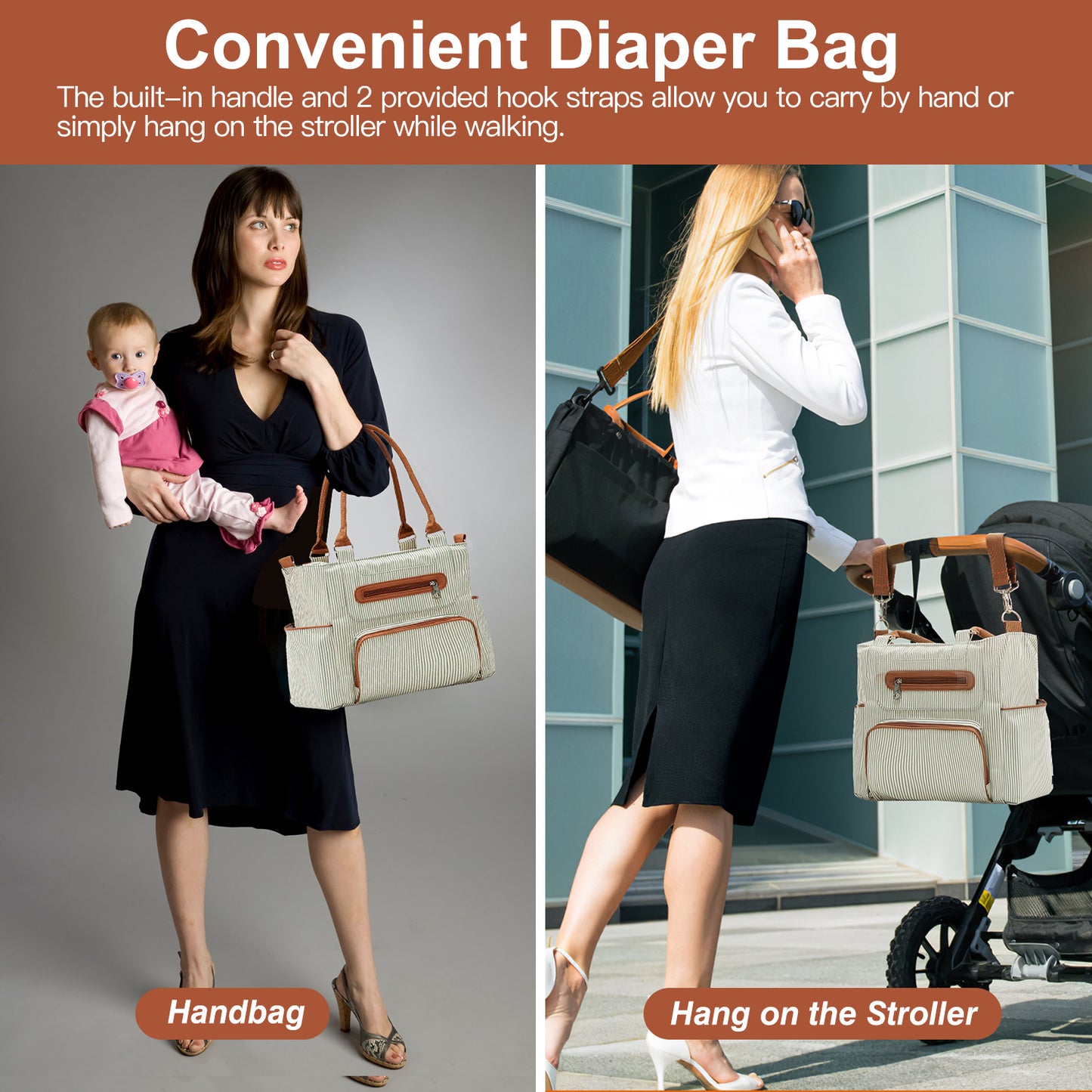 8Pcs Baby Nappy Diaper Bags Set For Mom Dad Mummy Handbags Multifunctional Diaper Changing Bags With Bottle Bag Mesh Bag Purse Diaper Pad 2 Burp Cloths 2 Hook Straps