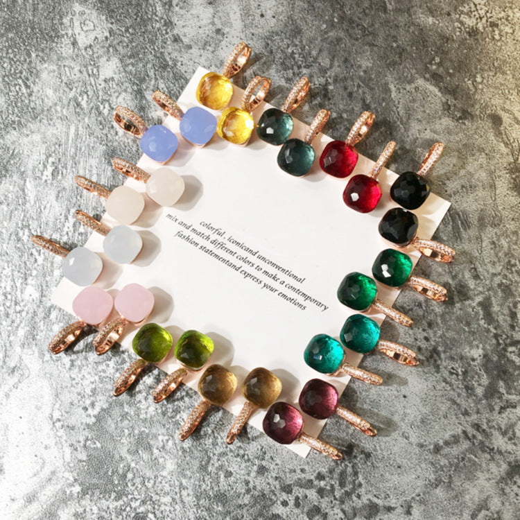 Classic Candy Color Earrings Inlay Transparent Zircon Crystal Earrings Platinum Plated Fashion Jewelry For Women Jewelry