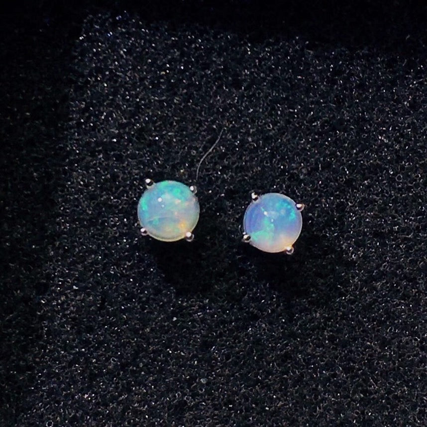 Natural Colorful Opal Stud Earrings Women S925 Sterling Silver
