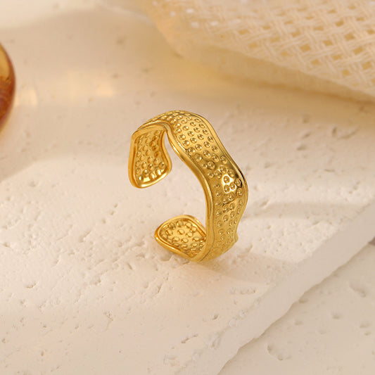 Golden Irregular Line Hammered Ring