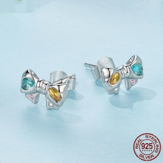 Colorful Zircon Bow Earrings For Women