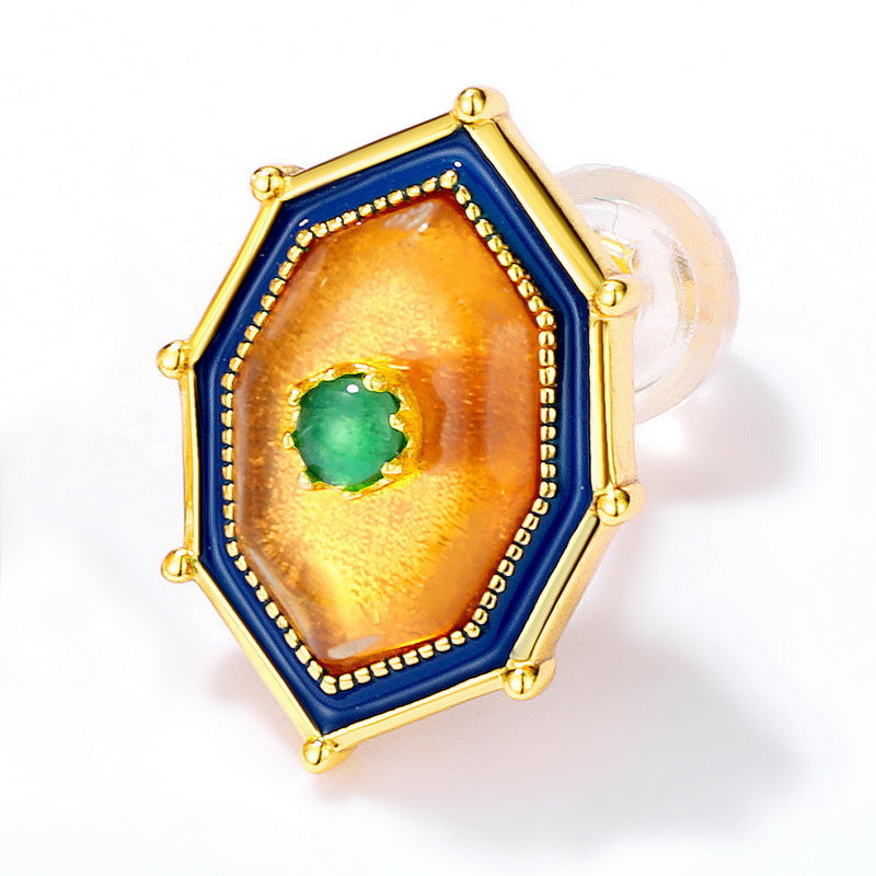 Natural Amber Stud Women Ethnic Style Earrings