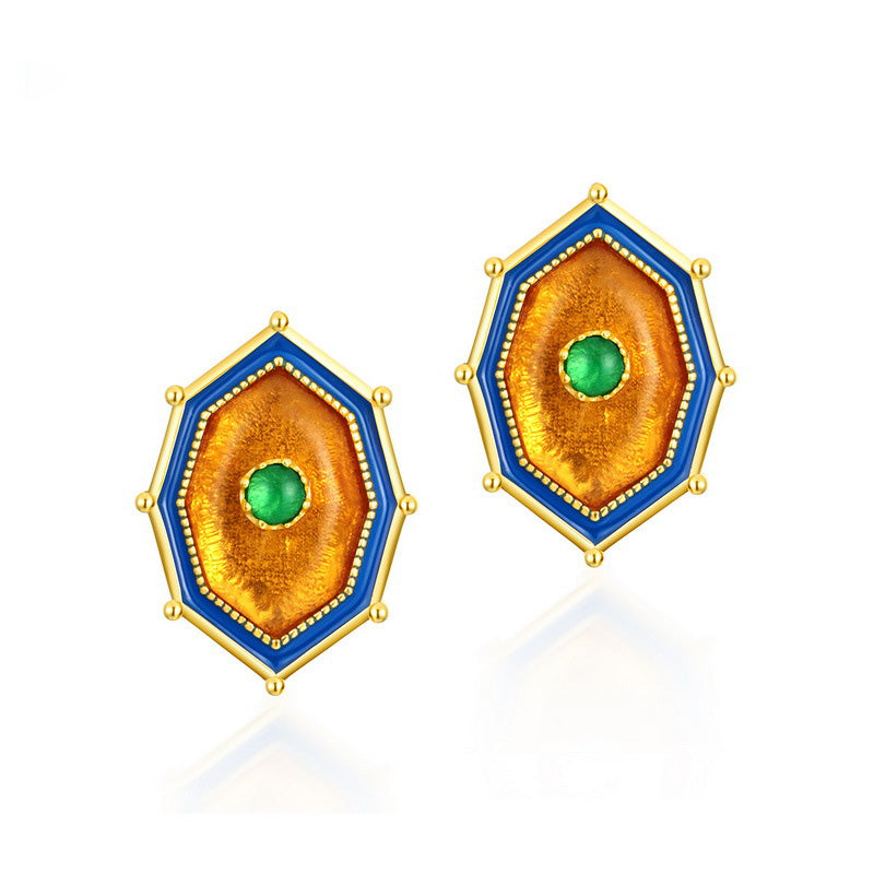 Natural Amber Stud Women Ethnic Style Earrings