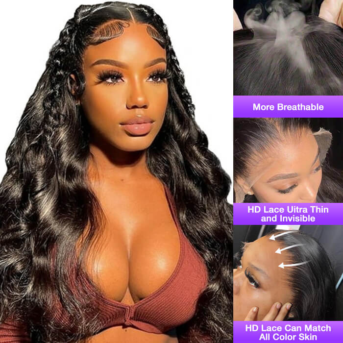 13x4 Lace Front Human Hair Wig, Body Wave Wig Natural Color, 150 Percent Density
