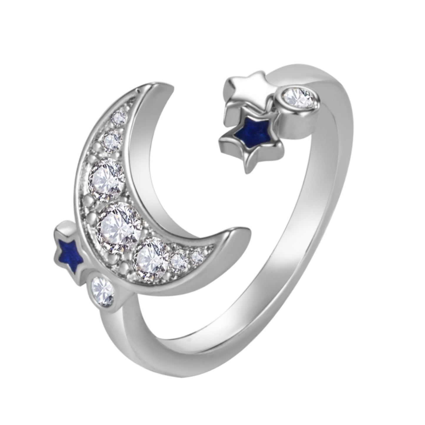 Creative Ring For Women Blue Star And Moon Open-End Ring
