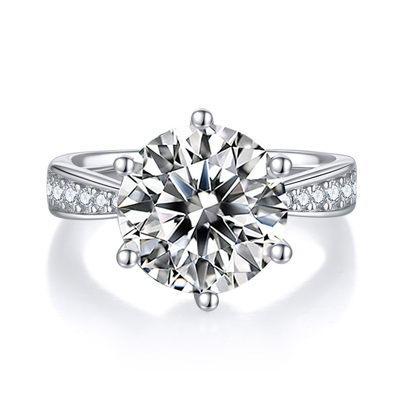 A 5-carat Luxury And Fashionable Light Luxury Jewelry Silver Ring Set With Top-quality Moissanite, S925 Silver Plated With Platinum