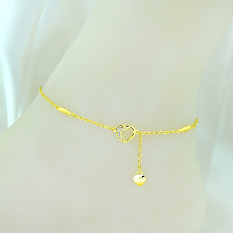 S925 Sterling Silver Rose Gold Plated Anklet Female Temperament Japanese And Korean Net Red Silver Jewelry