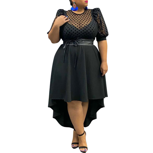 Polka Dot Printed Dress Women Solid Black Elegant