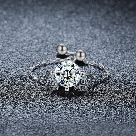 S925 Sterling Silver Mermaid Moissanite Ring For Women, Unique Design, Light Luxury Adjustable Chain Ring, Trending Fashion Jewelry
