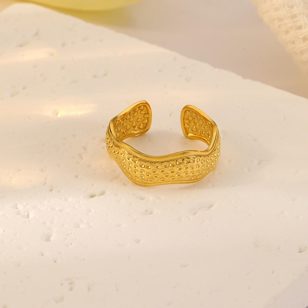 Golden Irregular Line Hammered Ring