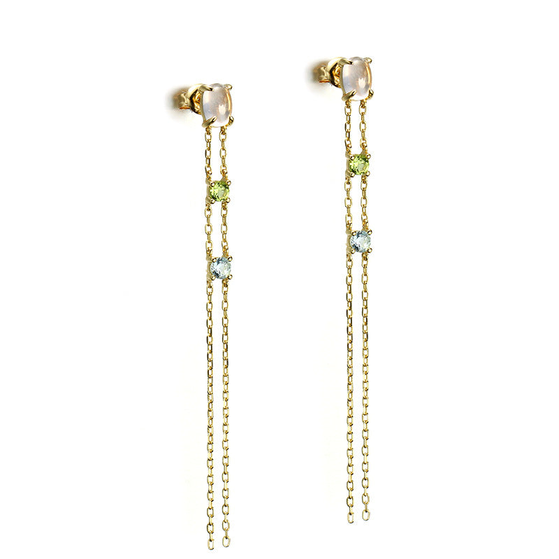 Natural Crystal Tassel Double-layer Earrings For Women