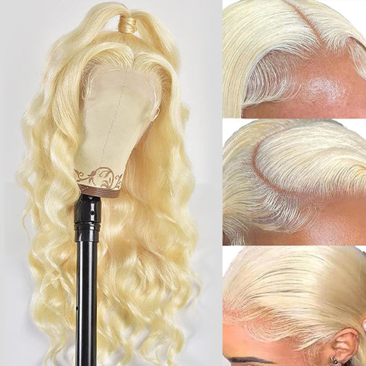 Hand-woven Front Lace Synthetic Wigs Golden Big Wave Long Curly Hair