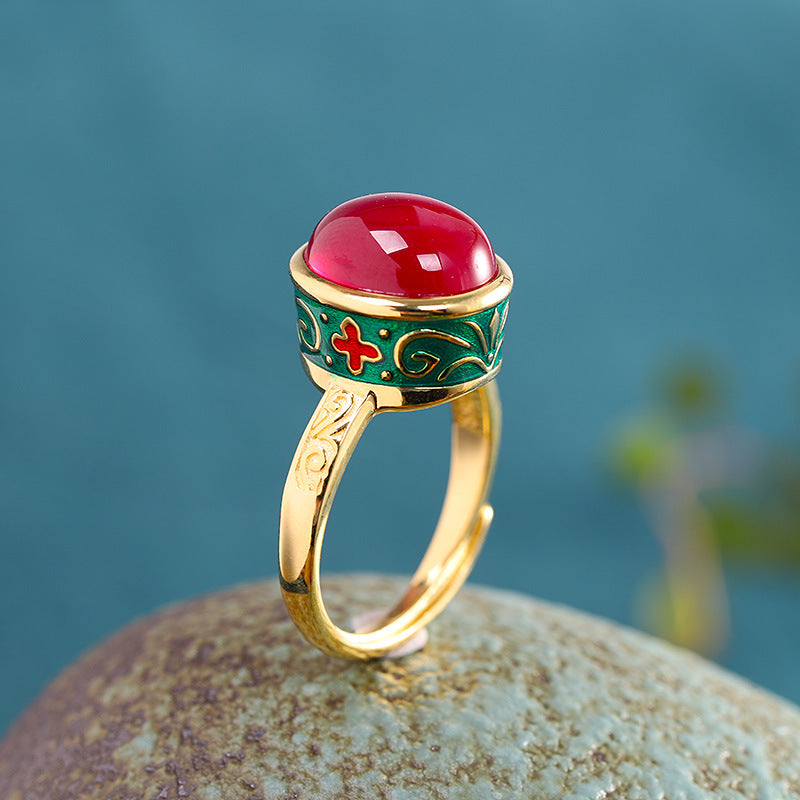 Ethnic Ladies Ring Silver Jewelry Enamel